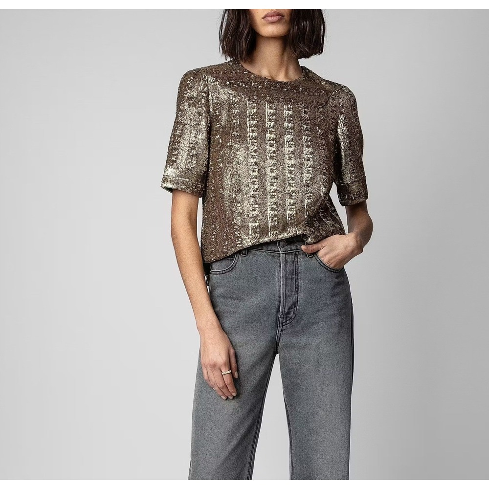 Zadig & Voltaire Toyssé Bronze Sequin Top — Size M — NWT $498
